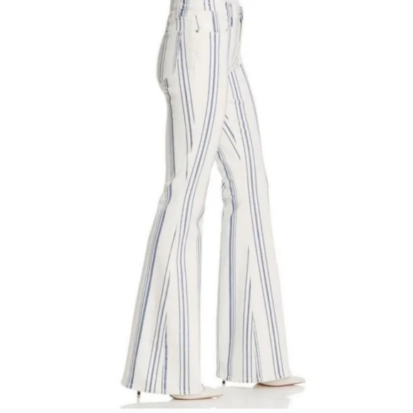 Frame Denim Ivory and Navy Striped Wide Leg Jeans - Picture 3 of 12
